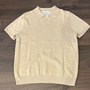 Beige Short Sleeve Knit Sweater /  Polo Style Shirt - M